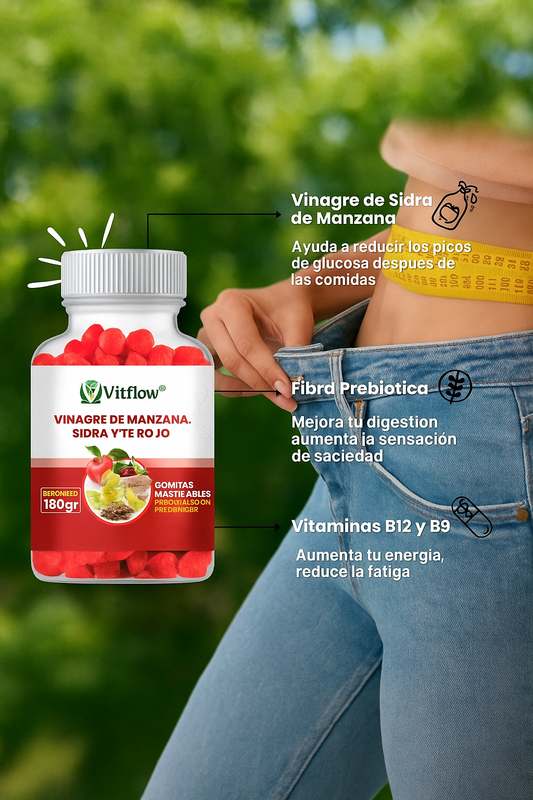 GOMITAS DE VINAGRE DE MANZANA - Despídete de la hinchazón y siente tu abdomen más plano cada día.
